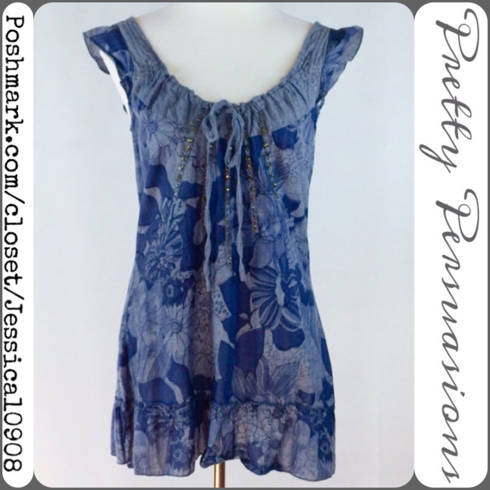 NWT Boutique Beaded Ruffle Hem Tunic Mini Dress